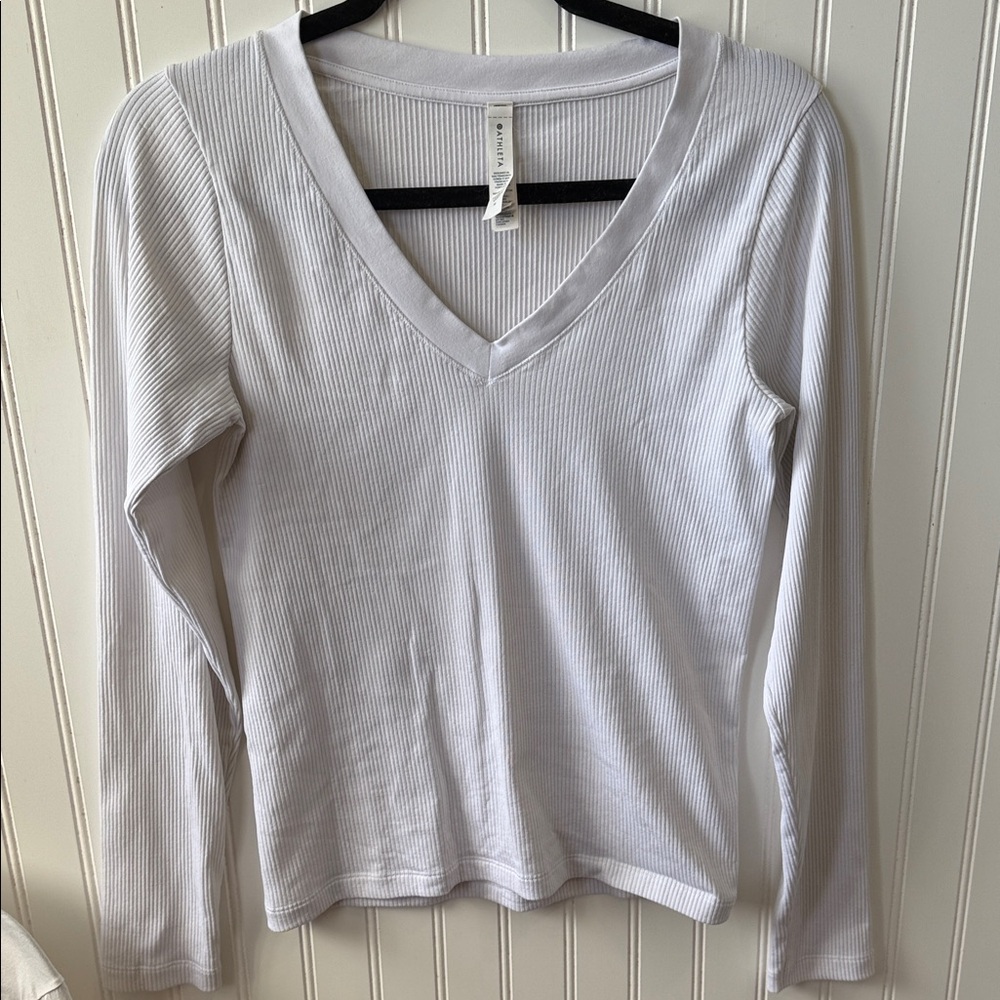 Athleta White Long Sleeve V-Neck Top